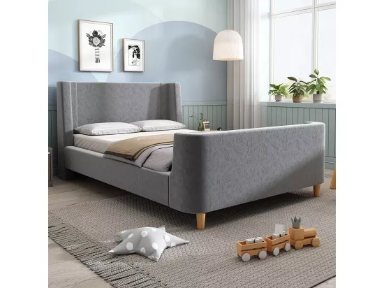 Lit d'enfant Lit rembourré,Lit traîneau, 90 x 200 cm, Pour garçons & filles, Gris,Sans matelas