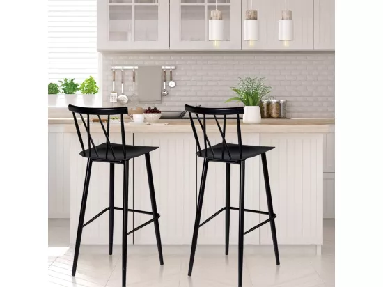 Lot de 2 Chaises de Bar de Style Moderne en Métal 47,5 x 41 x 105 CM pour Bistro Cuisine Café, Charge Max. 150 KG（Noir)