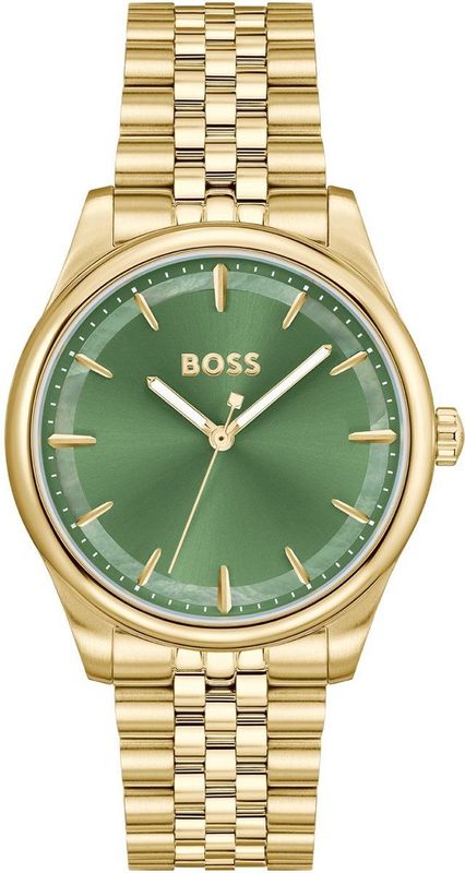 BOSS - Dameshorloge - Groen - Sierlijke Collectie - Gouden Roestvrijstalen Band - 1502780