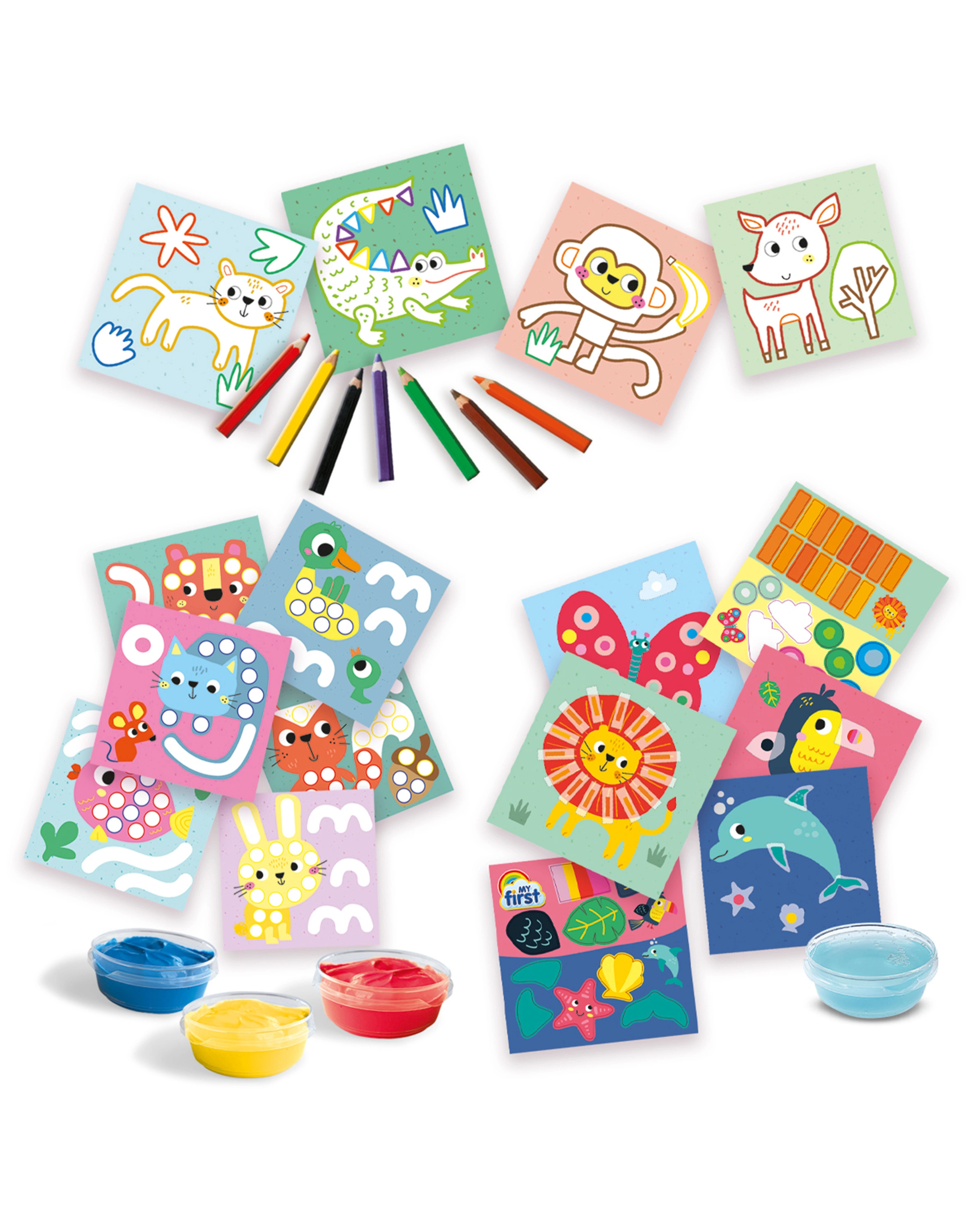 Kreativ-Set MY FIRST - 3 in 1 FINGERFARBEN, AUSMALEN UND FORMEN KLEBEN