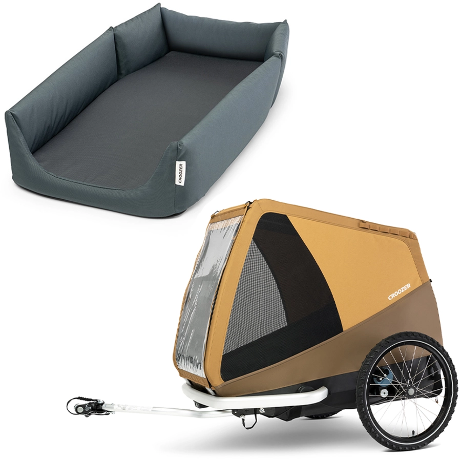 CROOZER Hundefahrradanhänger Dog Mikke Sundown yellow inklusive Hundebett Asphalt grey