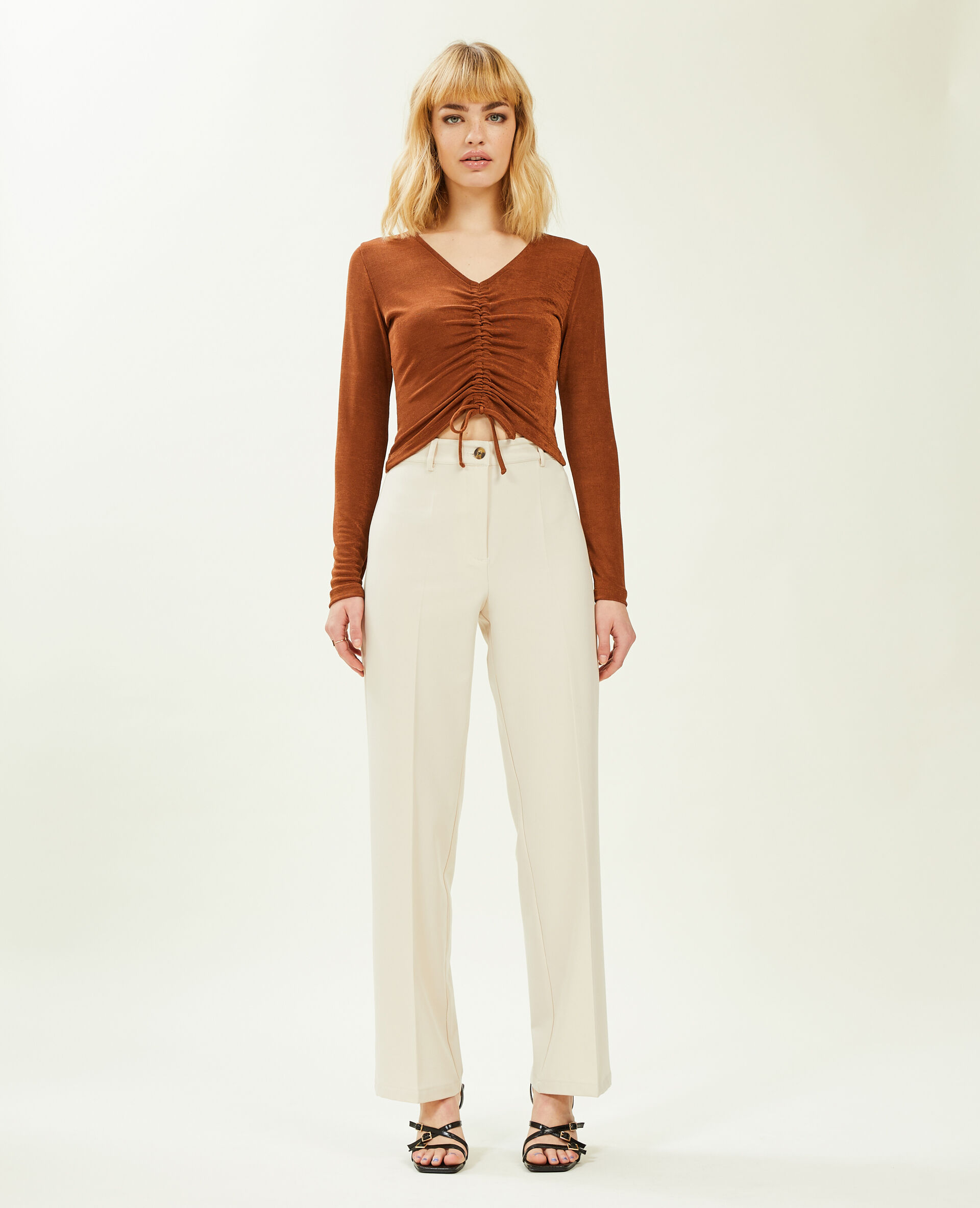 Pantalon droit taille haute - Sable