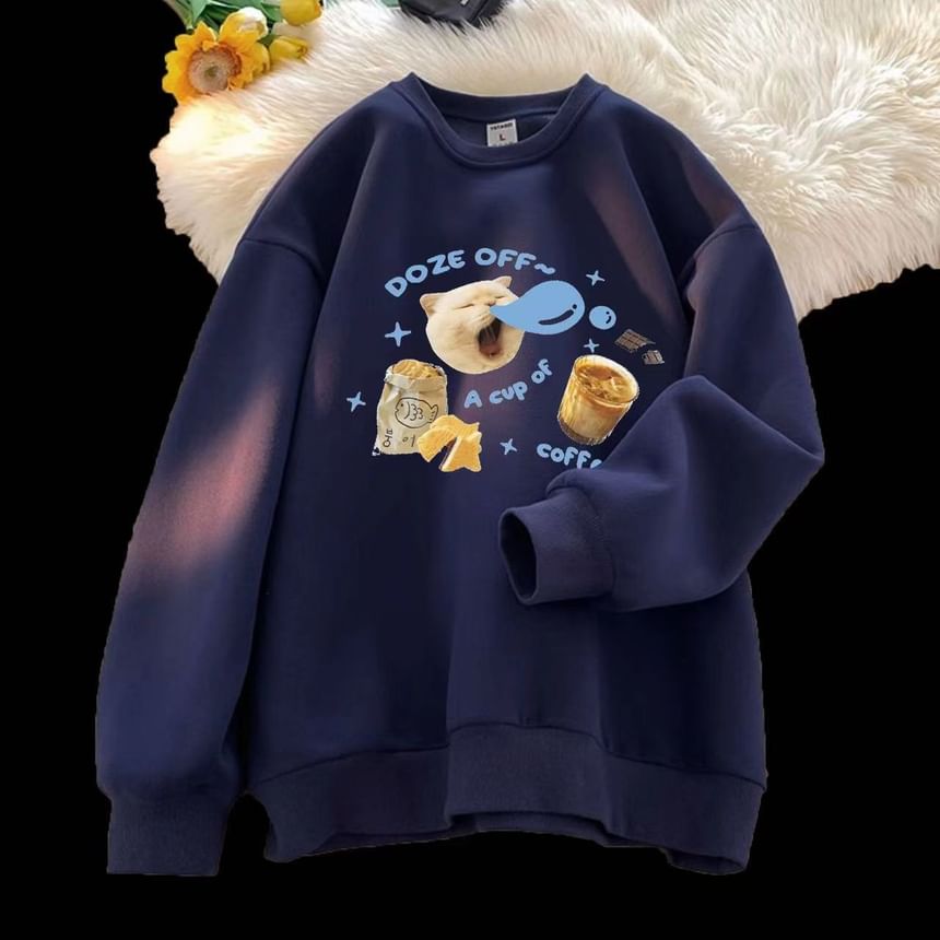 Rosesand - Sweatshirt met lange mouwen en katten- en letterprint, losvallend model