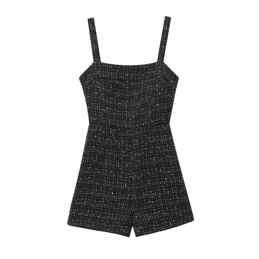 Sensarra - Tweed getextureerde romper met spaghettibandjes