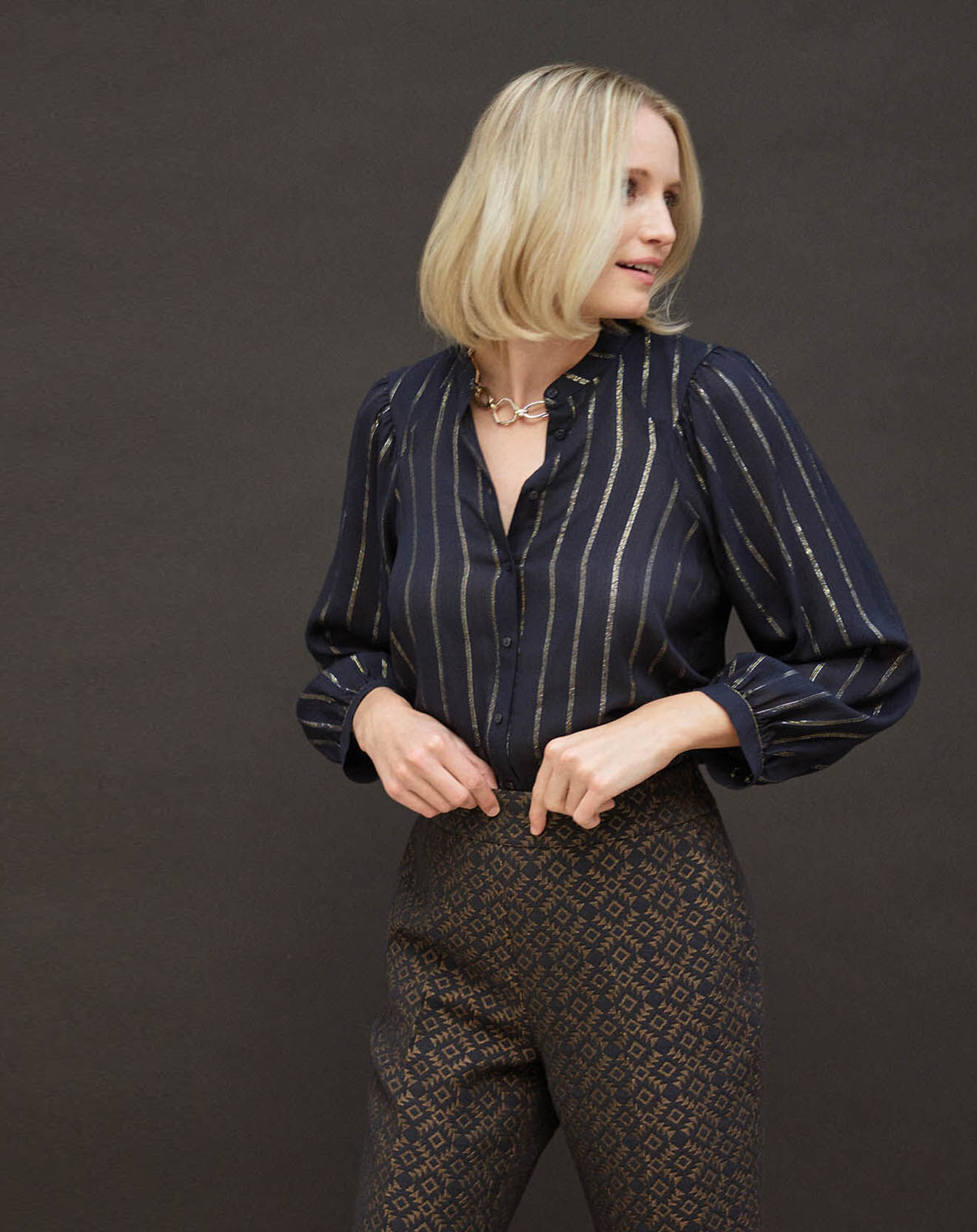 Caroll Pantalon Jim imprimé marine/bronze