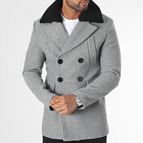 Manteau Col Mouton Gris Chiné