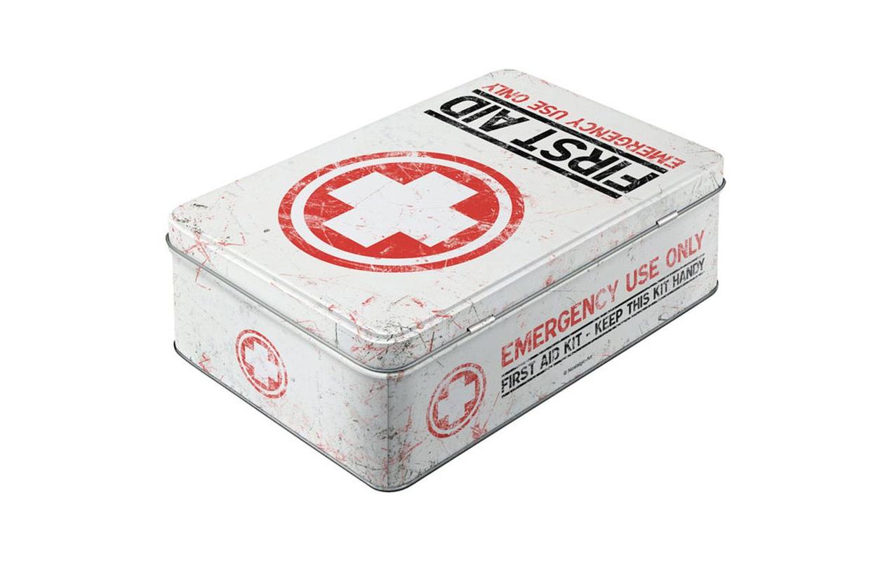 Medikamentenbox First Aid Rot/Schwarz/WeissAufbewahrungsbox im retro Design