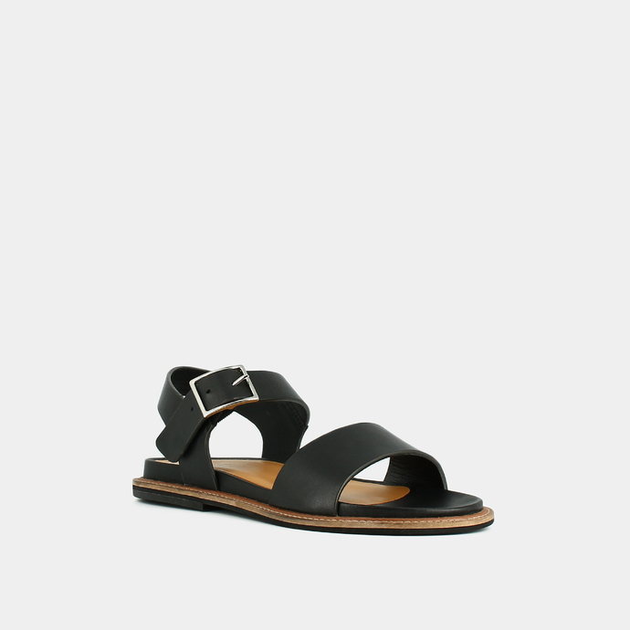 Sandales à brides et bouts ouverts  en cuir noir
