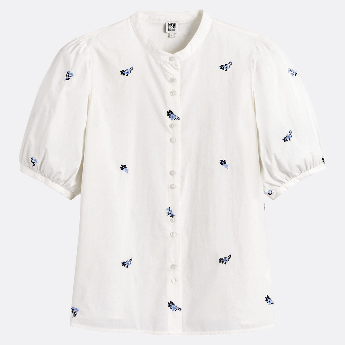 COLEÇÃO LA REDOUTE<br>Camisa com bordado floral, gola Mao, mangas bufantes