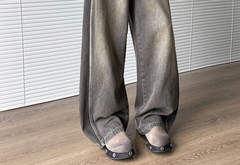 AXEN - Mid Rise Washed Wide Leg Jeans