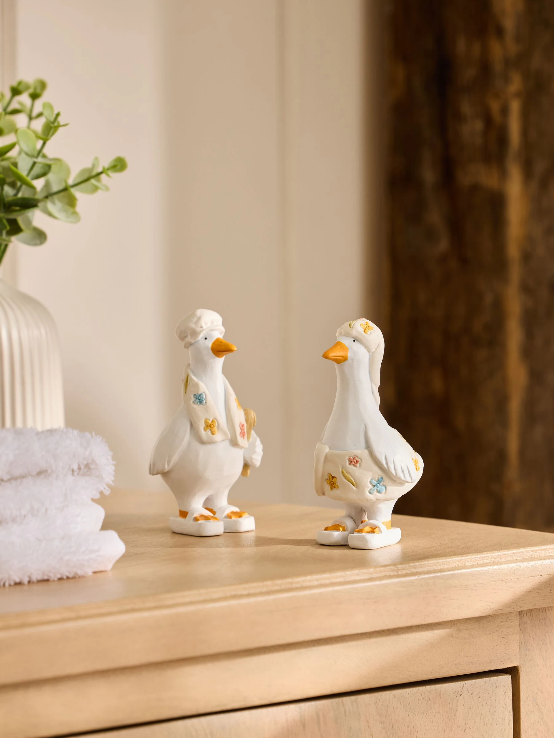 Set van 2 Spa-ganzenornamenten met bloemenprint