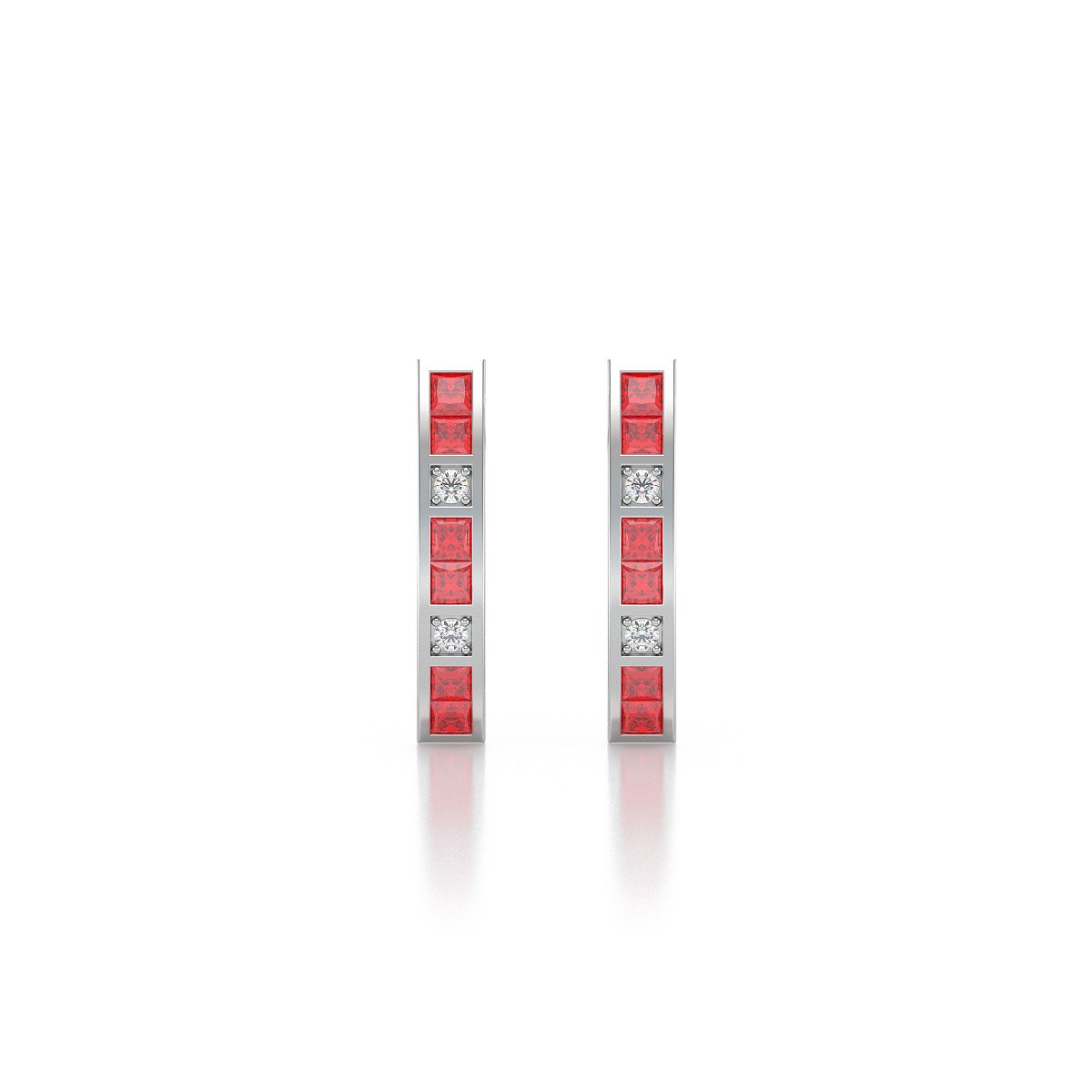 Boucles d'oreilles ADEN Or 585 Blanc Rubis et Diamants 2.40grs