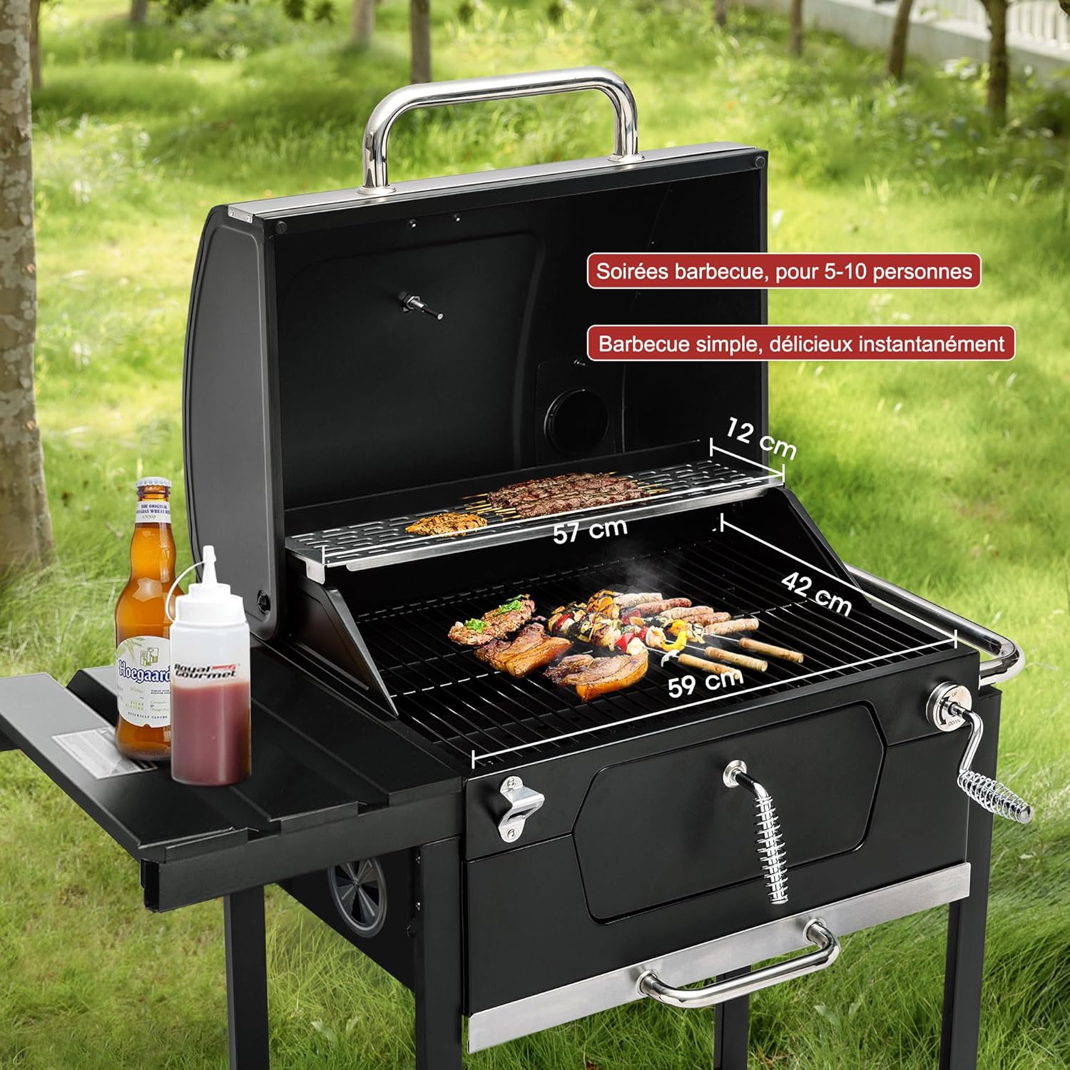 Royal Gourmet CD1824G 61.0 cm Holzkohlegrill mit klappbarem Beistelltisch, Outdoor BBQ Grill mit 490 Sq.in Kochbereich für Picknick und Camping Grillen, Schwarz