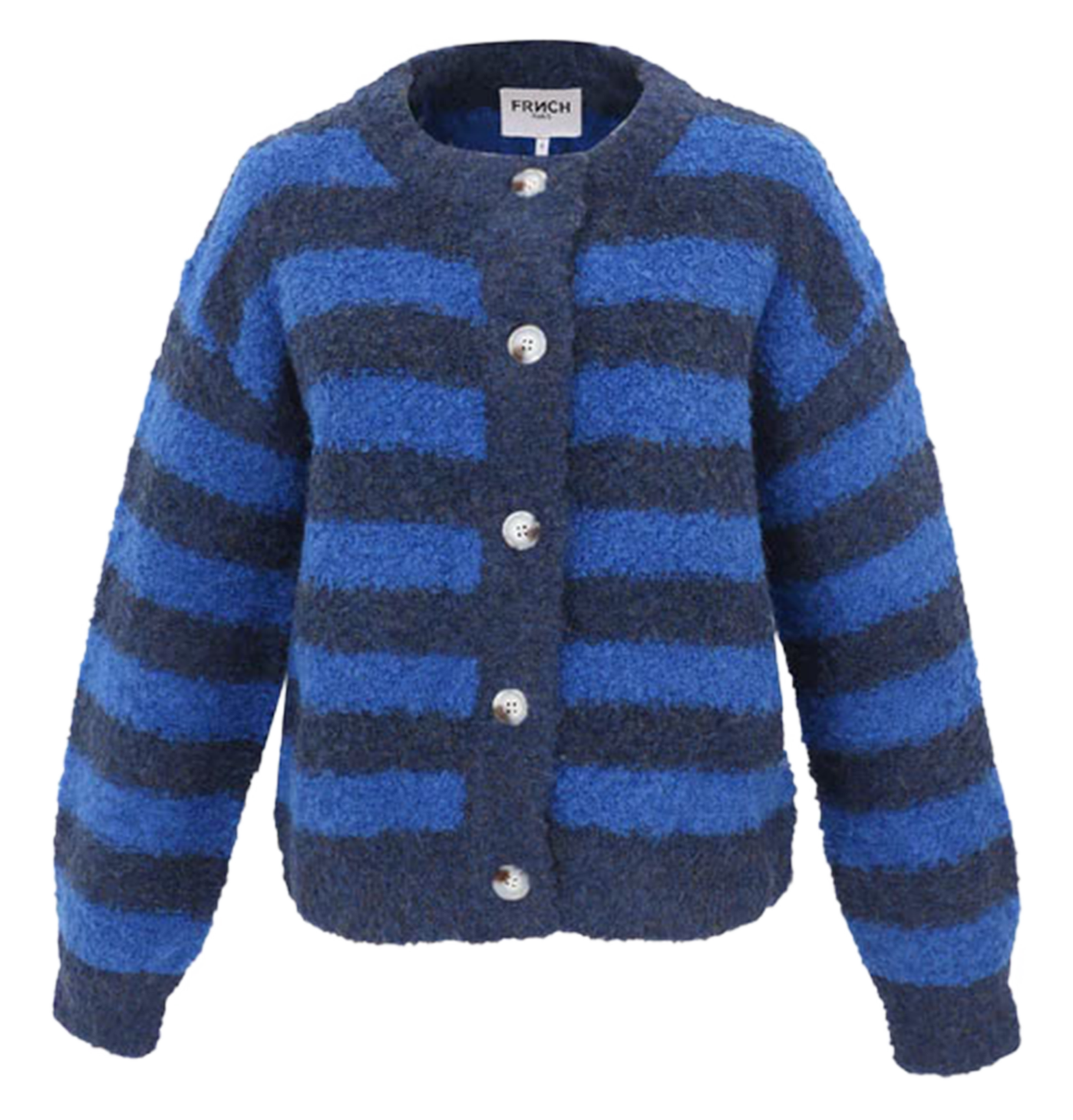 MEGANE - Cardigan col rond rayé | Bleu