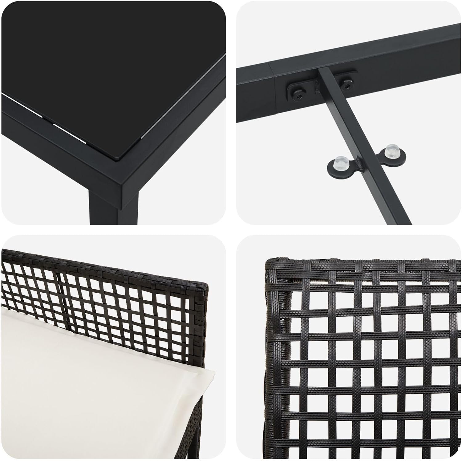 5-teiliges Gartenmöbel-Set mit braunen Kissen aus Polyrattan, rechteckigem Tisch und 4 Stühlen für Balkon und Terrasse, Gestell aus robustem und witterungsbeständigem Stahl