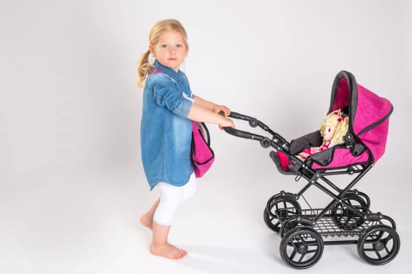 Amia Puppenwagen pink/grau melliert