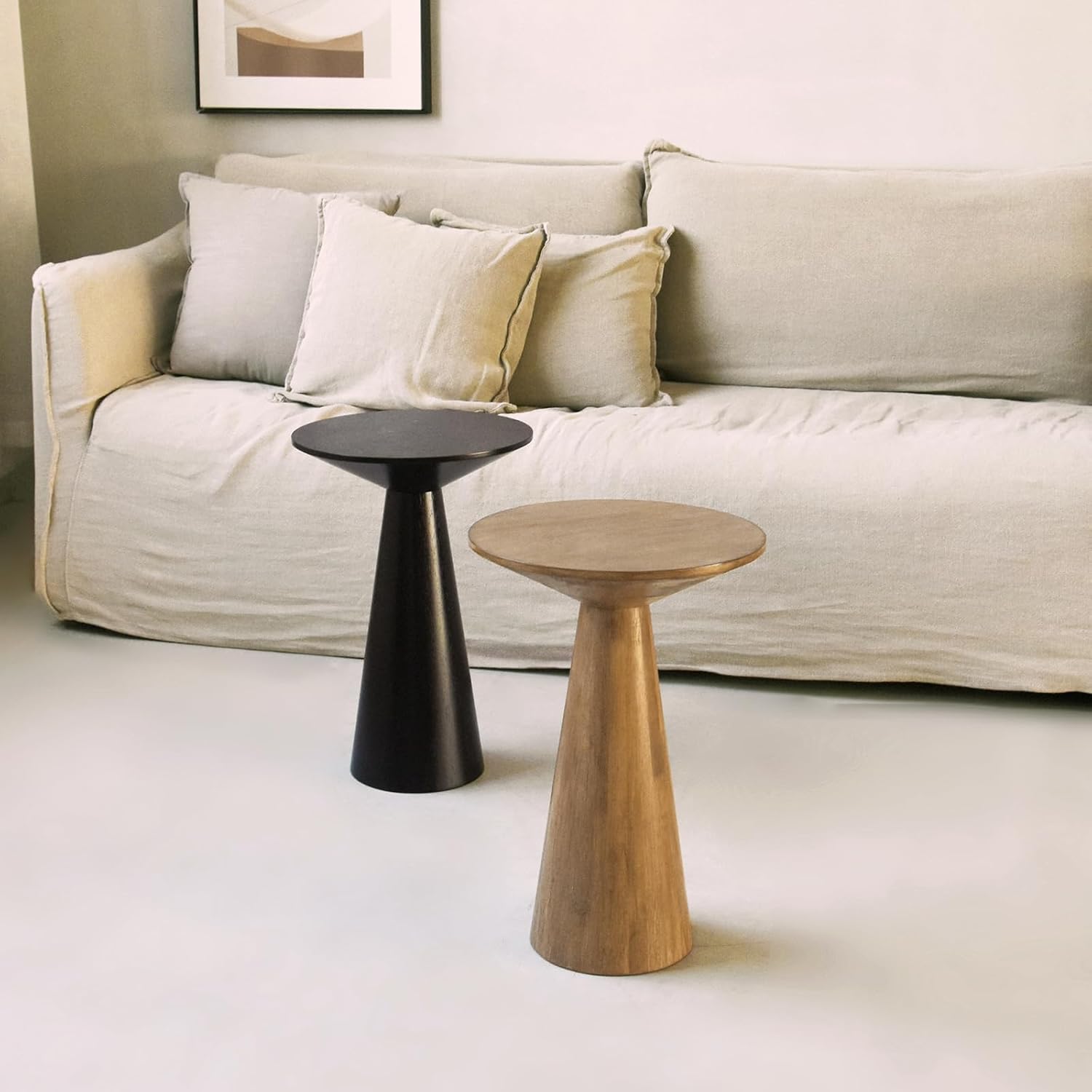 Beistelltisch Rund, Beistelltisch Holz Natur, Couchtisch Klein Rund für Wohnzimmer, Runder Beistelltische Schmal als Nachttisch oder Sofatisch, Modern Farmhouse Möbel Pilzform, Ø34×50 cm