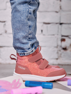 Viking Bouncy Glitter Mid 2V WP Sneakers, Pink