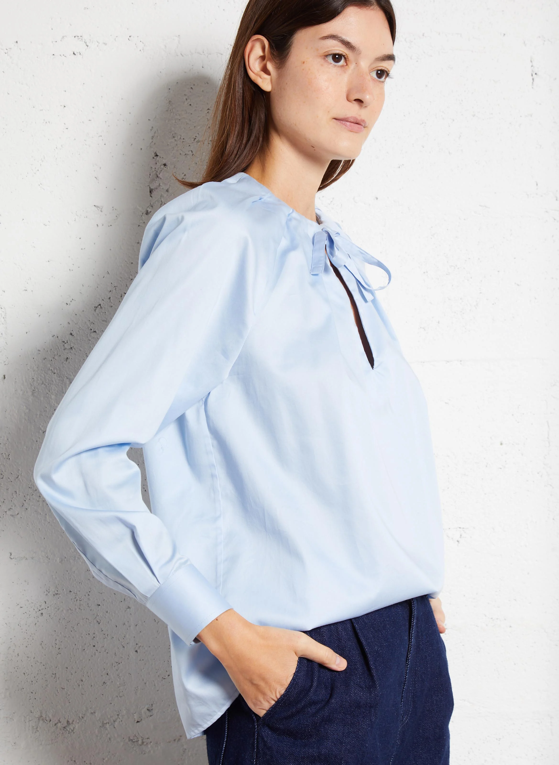 TOM - Blouse col V ample en coton | Bleu