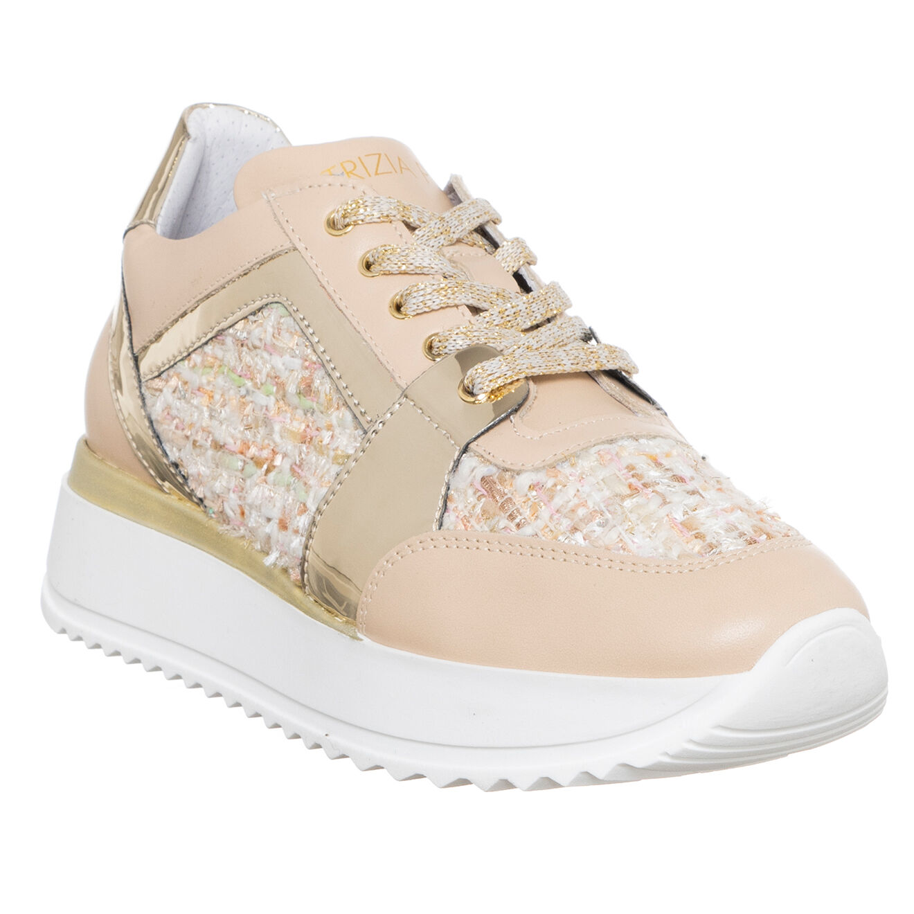 Patrizia Pepe Baskets en Cuir Cipria rose/doré - Talon 5 cm