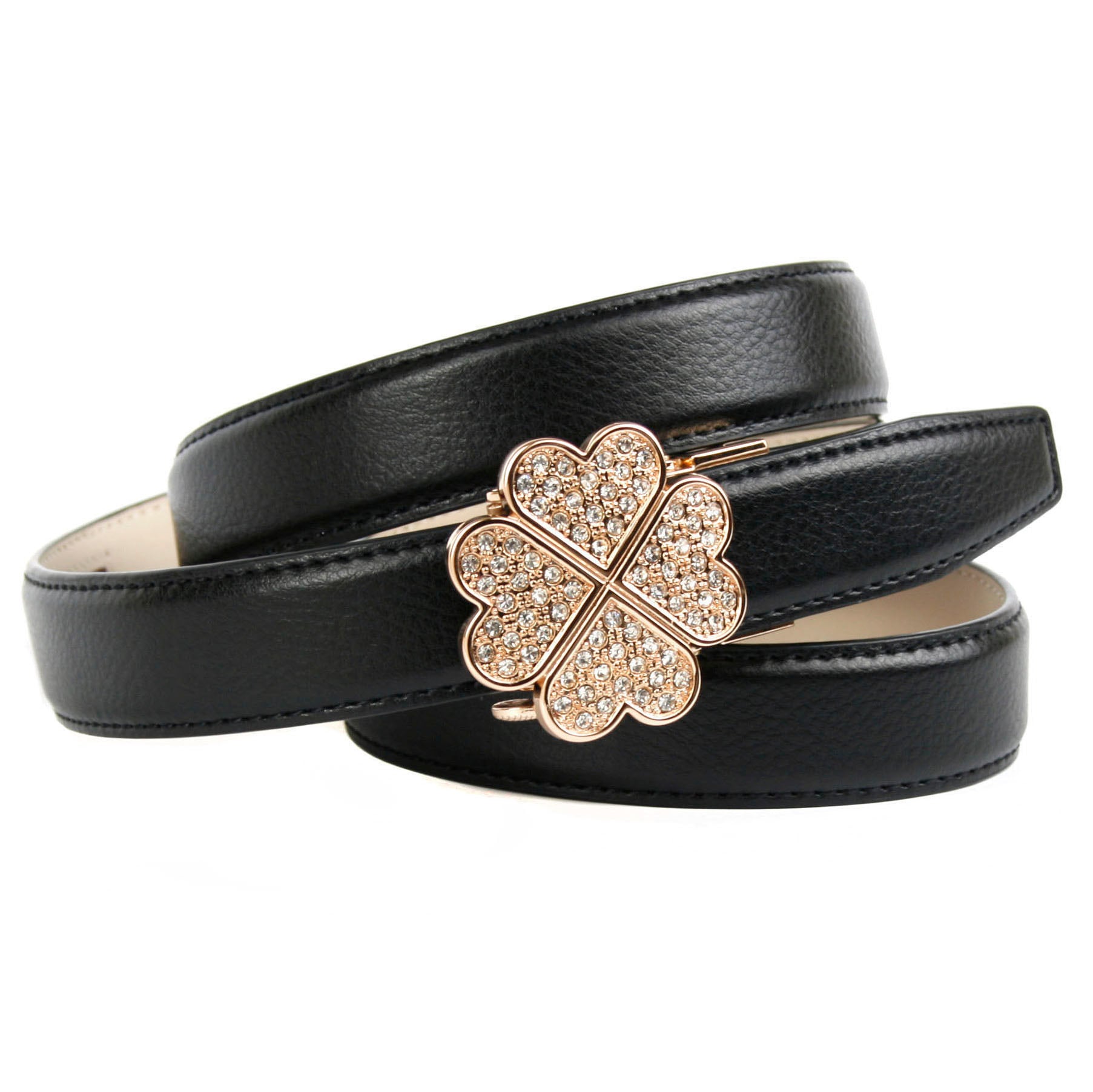 Anthoni Crown Ledergürtel mit Kleeblatt-Schliesse und Glitzersteinen