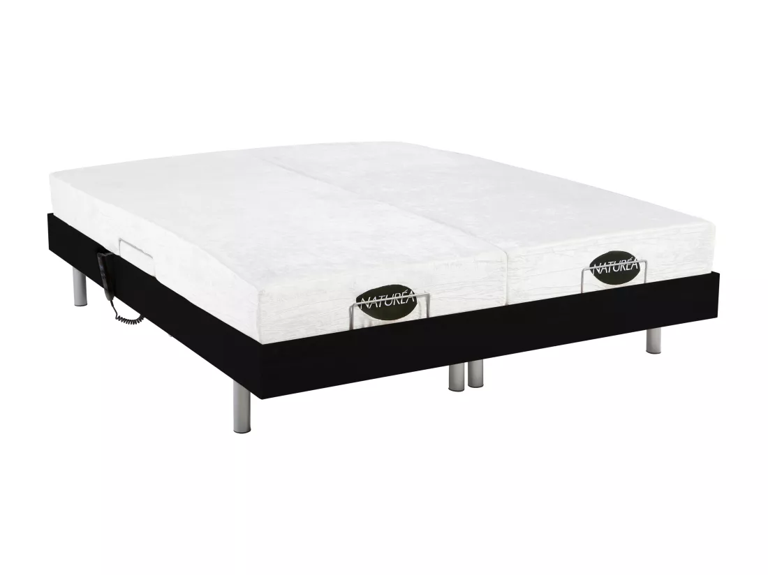 Lit électrique de relaxation tout plots + matelas mémoire de forme et bambou - 2 x 80 x 200 cm - Noir - LYSIS III de NATUREA