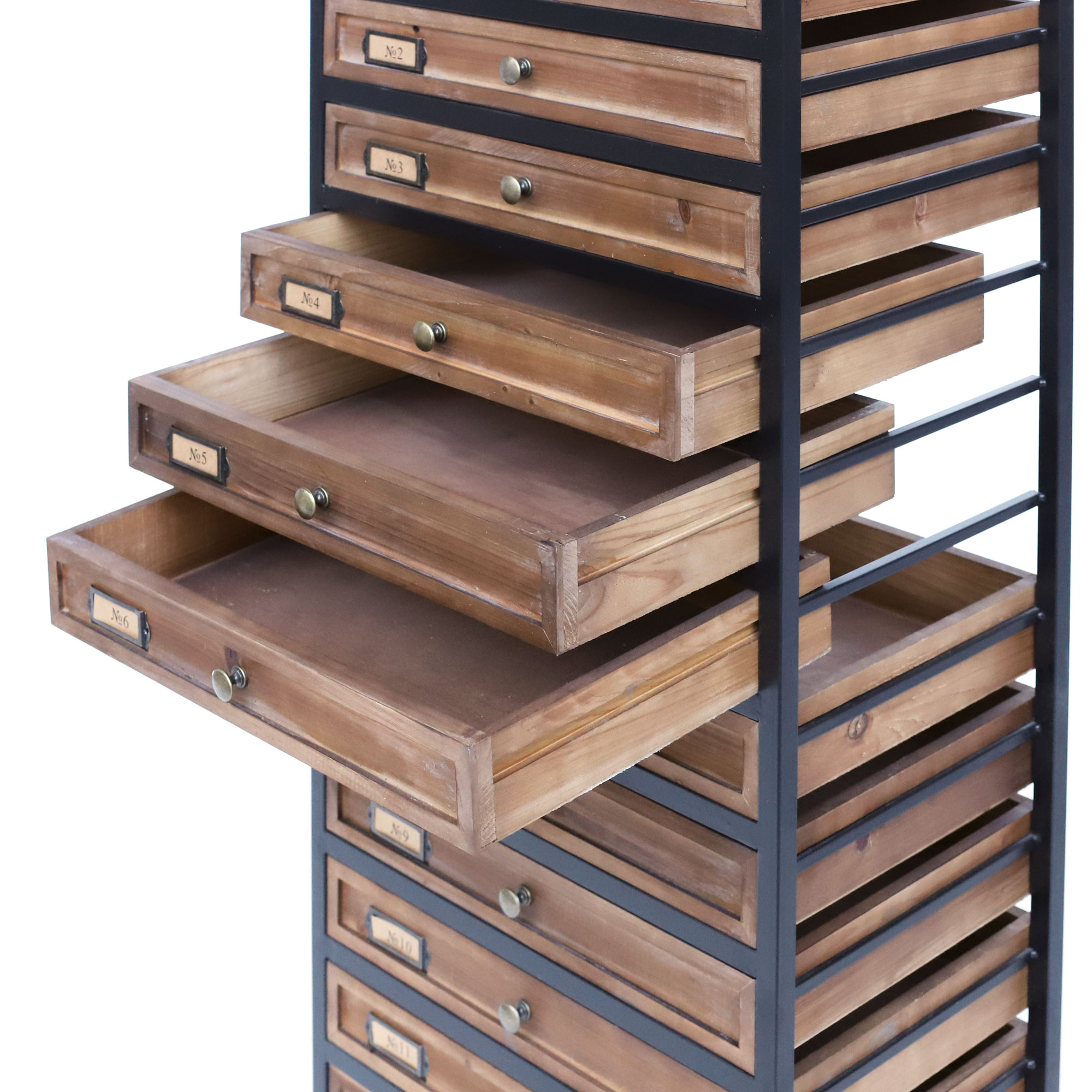 Schubladen-Schrank, Holz und Eisen, H 127,5 cm, B 56 cm, L 36 cm von fischer's lagerhaus
