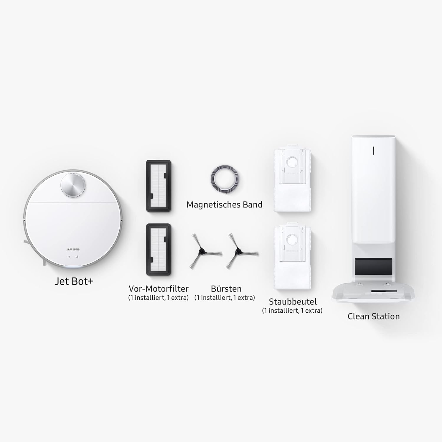 Samsung Jet Bot+ VR30T85513W/WA Saugroboter, 5 W Saugleistung, 0,3 ℓ, Clean Station, LIDAR Sensor, Smart Control, Digital Inverter Motor, Misty White