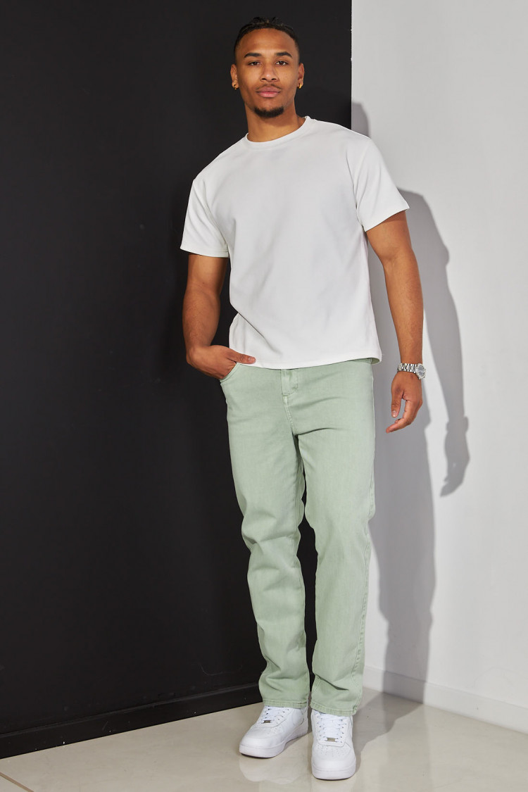 Jeans coupe droite vert clair à poches