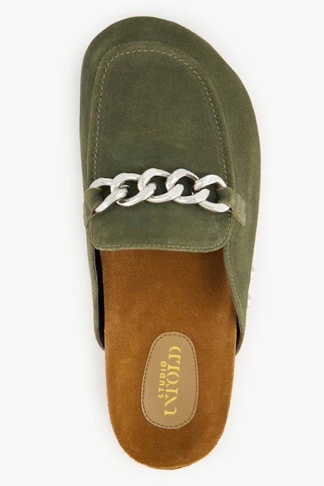 Leder-Mules, Pantoletten, Zierkette, Lederfutter, Weite H