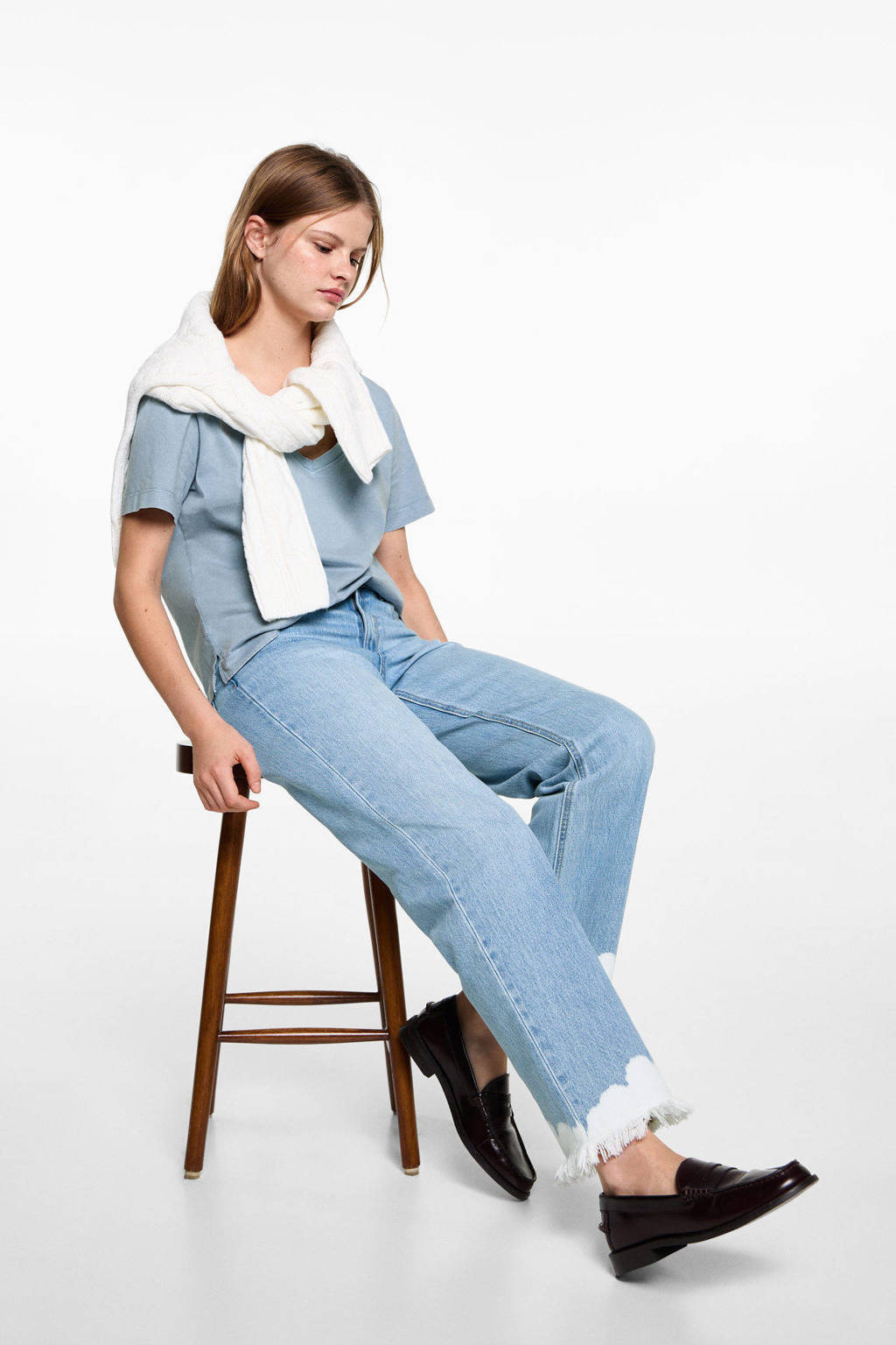 MANGO TEEN straight regular waist light blue denim