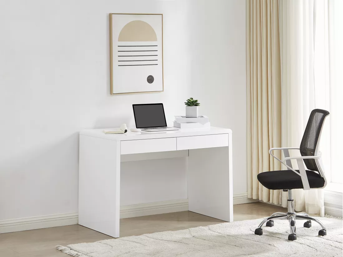 Bureau avec 2 tiroirs - MDF - Blanc laqué - VACELA