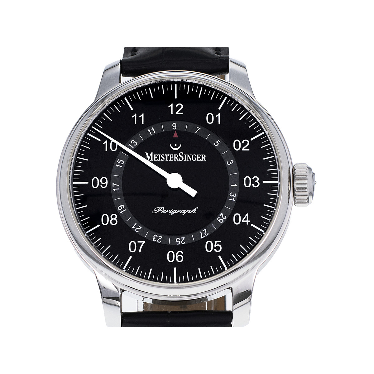 Montre d'occasion Meistersinger perigraph cuir noir acier homme automatique