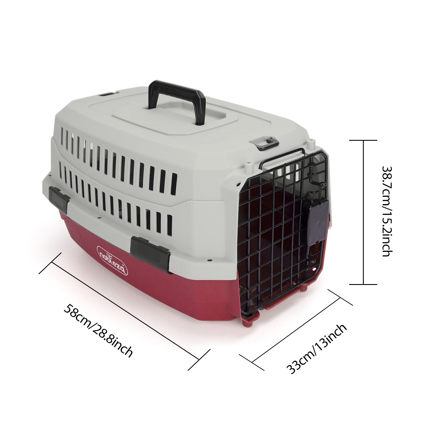 Nobleza - Bolsa de Transporte Média para Cães e Gatos, Portátil e Respirável, Acessórios para Animais de Estimação, Bolsa de Plástico, 58x38,7x33 cm, Vermelha e Cinza