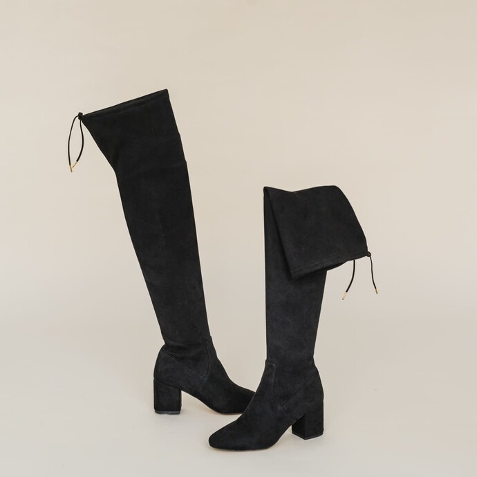 Cuissardes à talons larges  en velours stretch noir