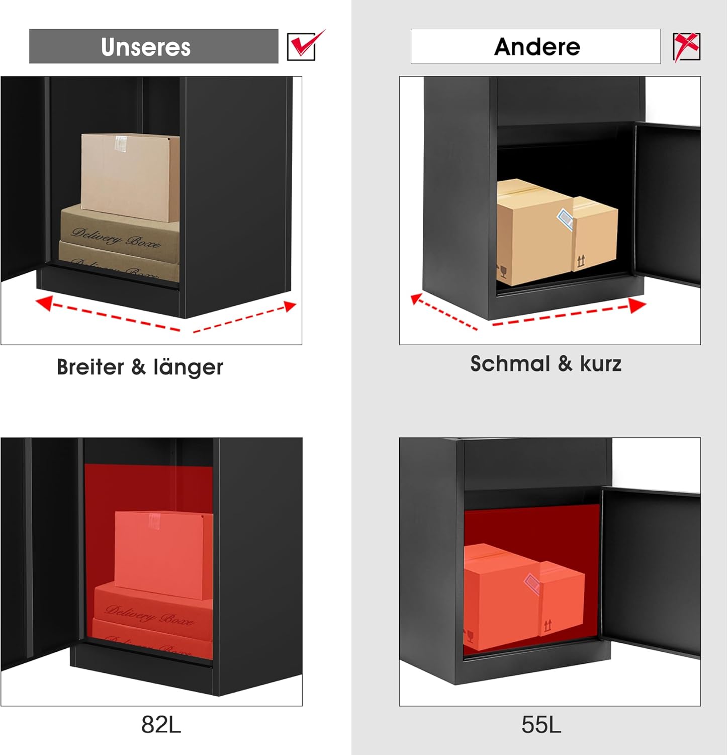 Paketbox Briefkasten mit Paketfach Paketbox Draussen Groß XXL Diebstahlgeschützter Paketbriefkasten Standbriefkasten mit Code-Schloss, wandmontiert wasserdicht für Veranda/Garten (33'(85CM))