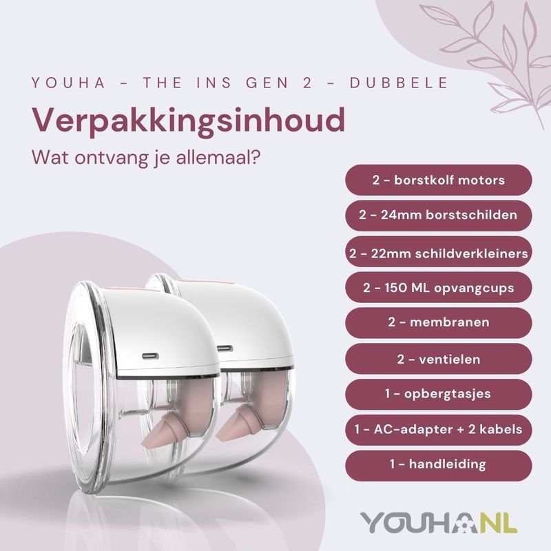 Youha - Dubbele Draadloze Borstkolf Gen 2 - Handsfree - BPA-vrij - Set van 2