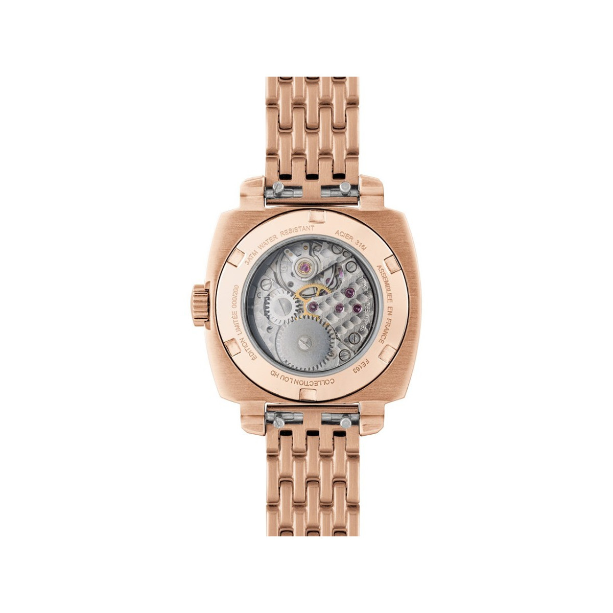Montre HUMBERT-DROZ hd lou femme mecanique, bracelet acier rose