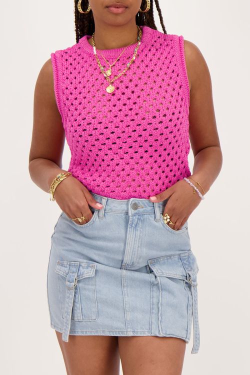 Roze open gebreide spencer