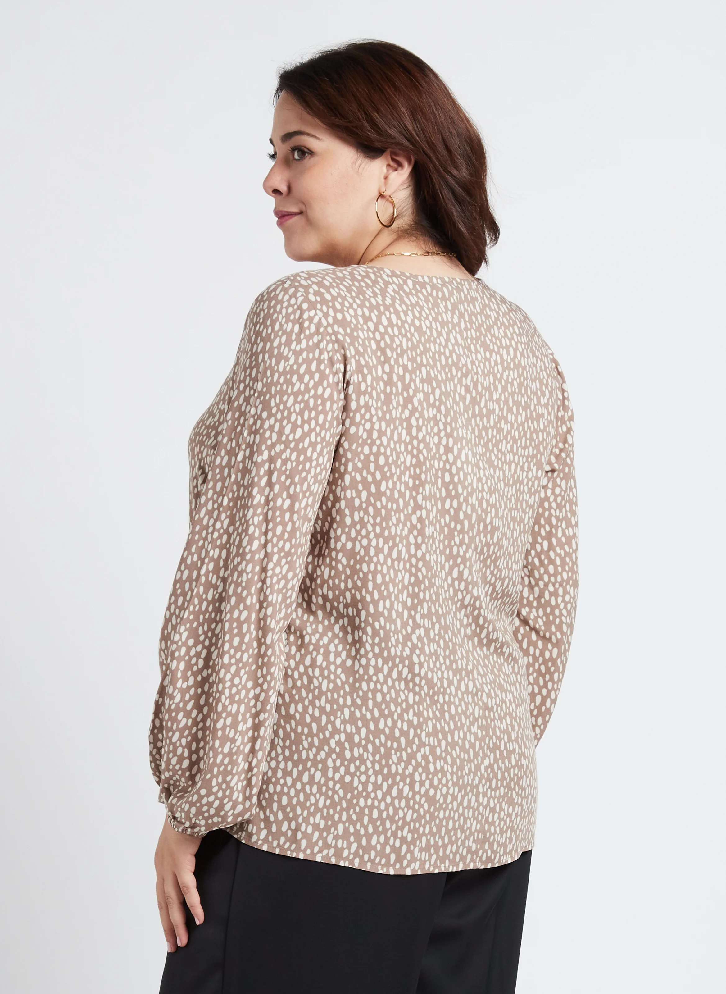 PAYA - Top fluide col V imprimé| Beige