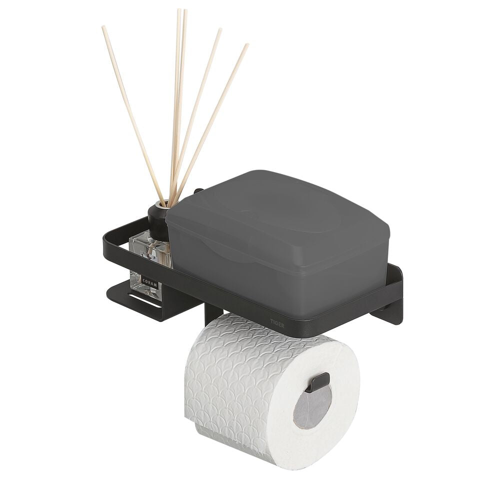 Tiger Caddy Toiletrolhouder met Planchet - Zwart