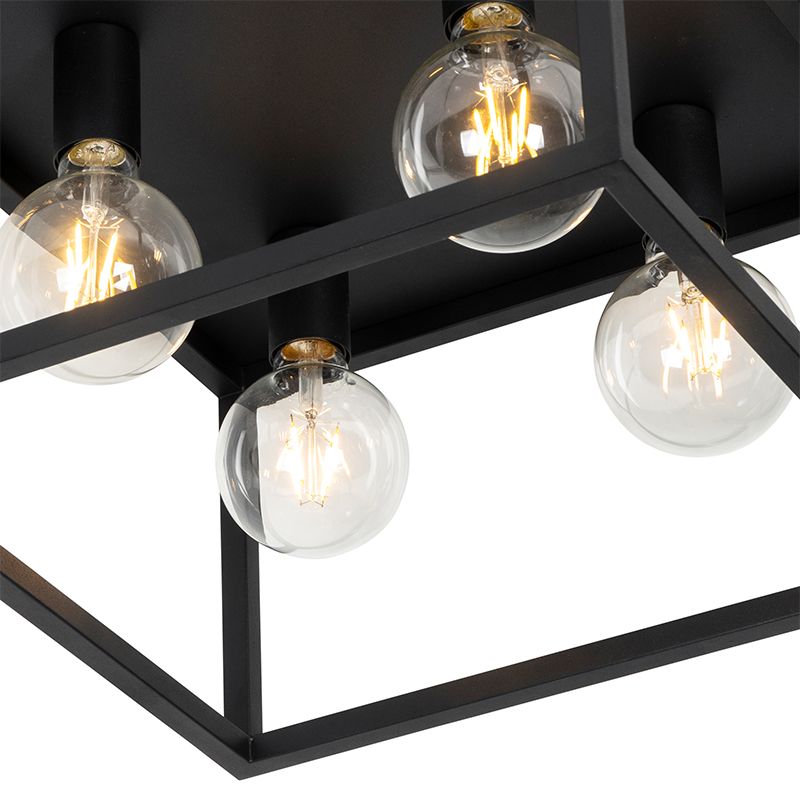 Industriële plafondlamp zwart 40 cm 4-lichts - Cage
