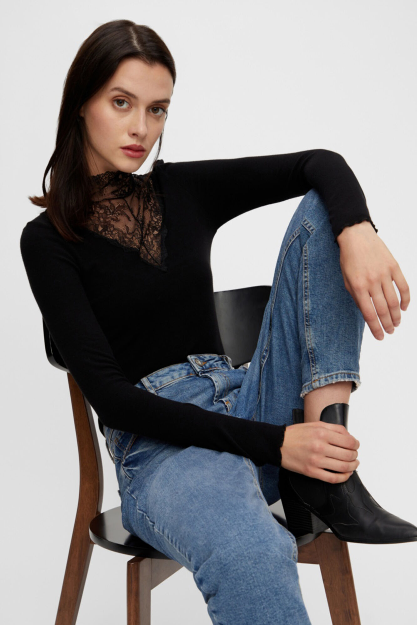 Blusa de viscose de manga comprida