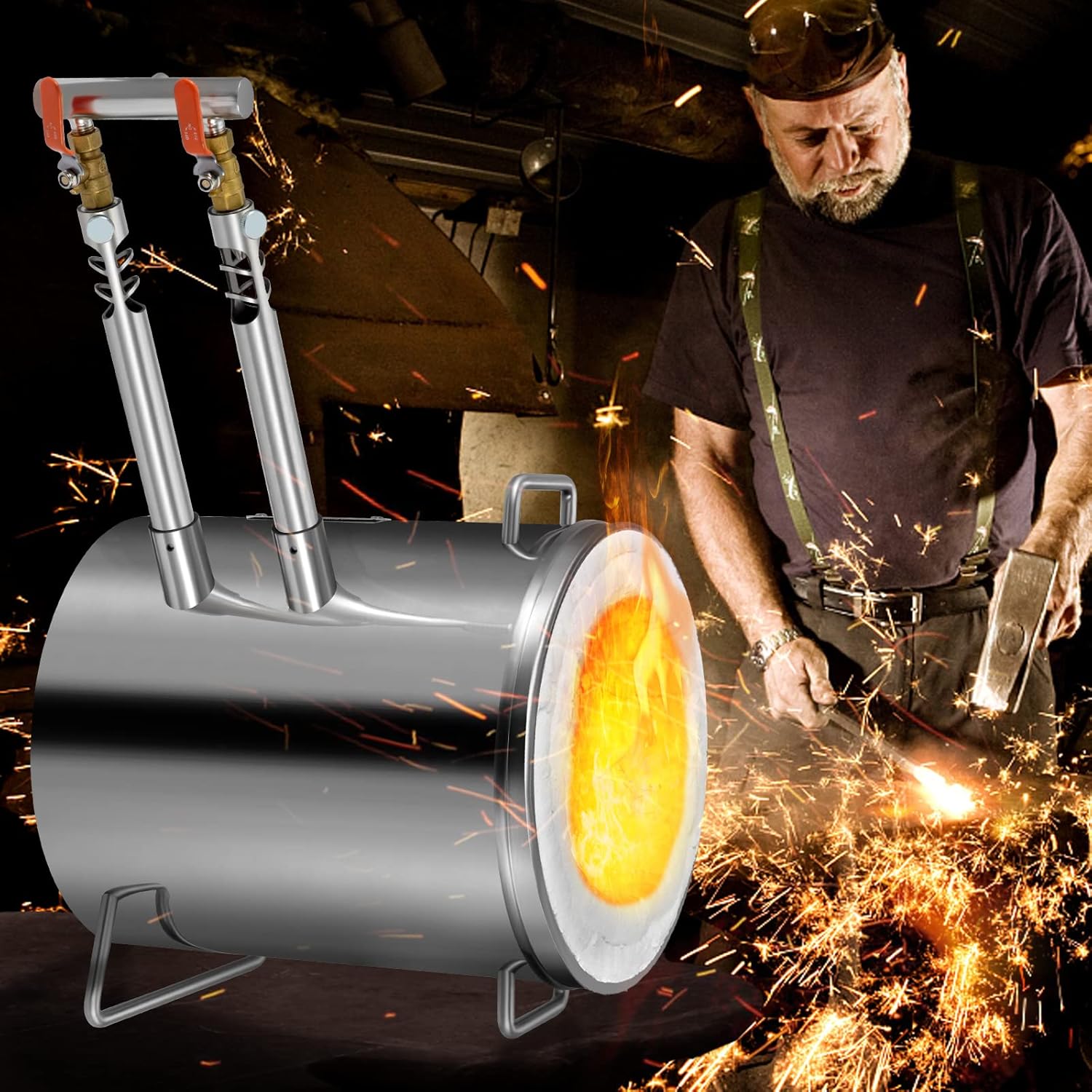 VEVOR Schmelzofen-Propan-Schmiede, 12 kg große Kapazität, Gießerei, Schmiede mit Tiegel und Zange, Edelstahlschmelze, für Metallschrott-Recycling, Gold, Kupfer, Silberguss