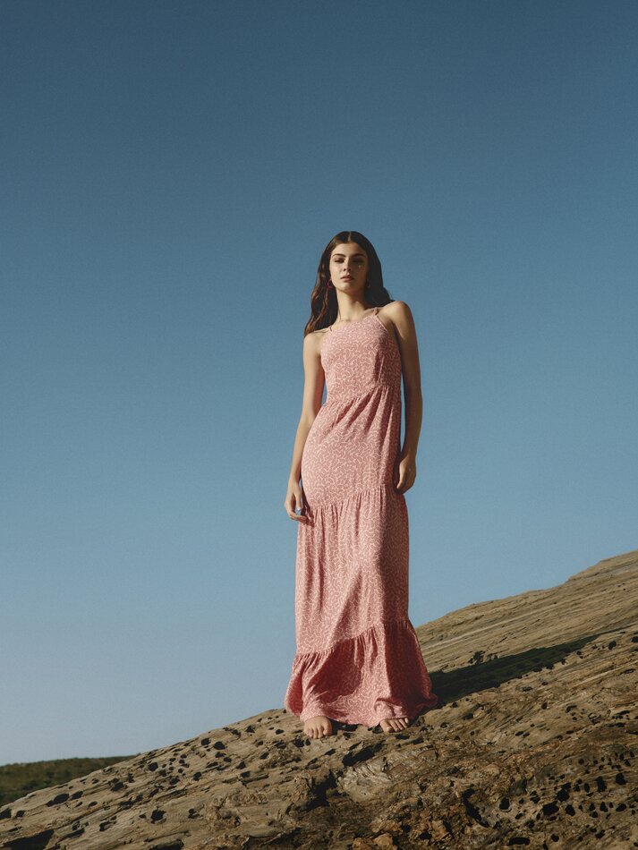 Vestido longo estampado - Vermelho