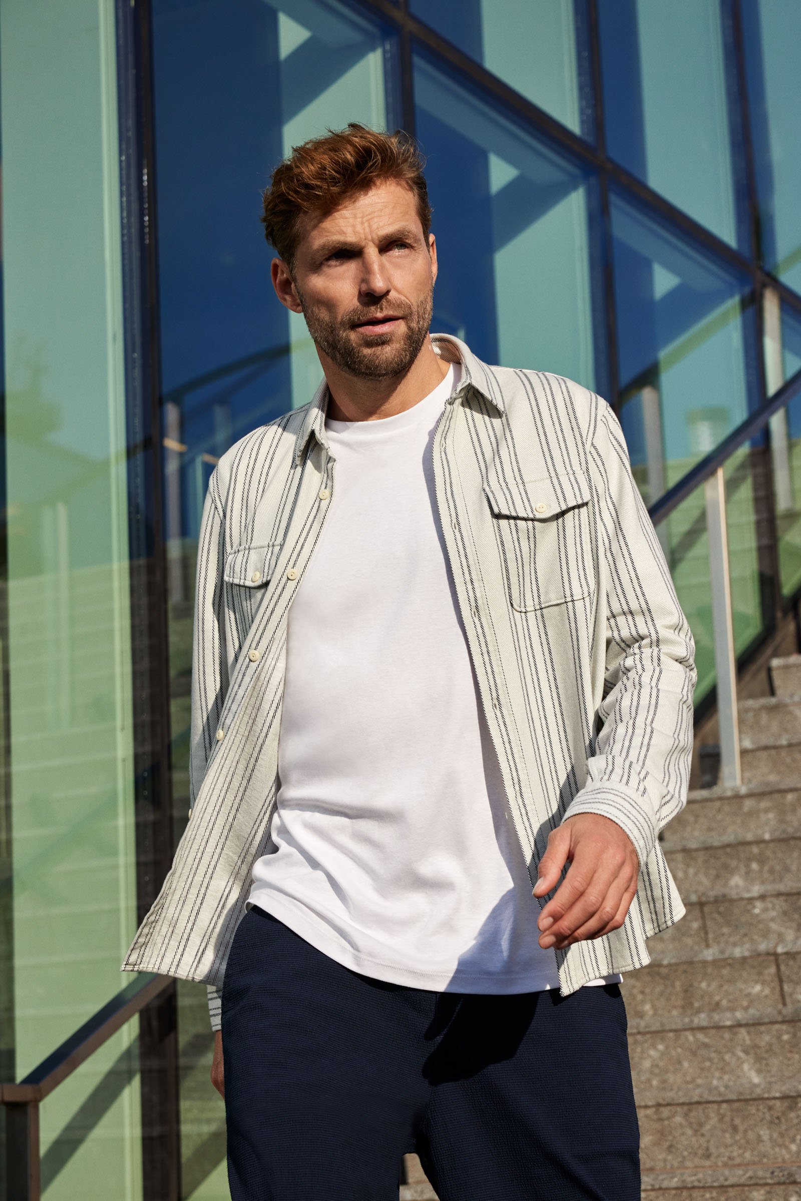 gebreid flanellen overhemd met dessin WE Fashion Lichtgrijs