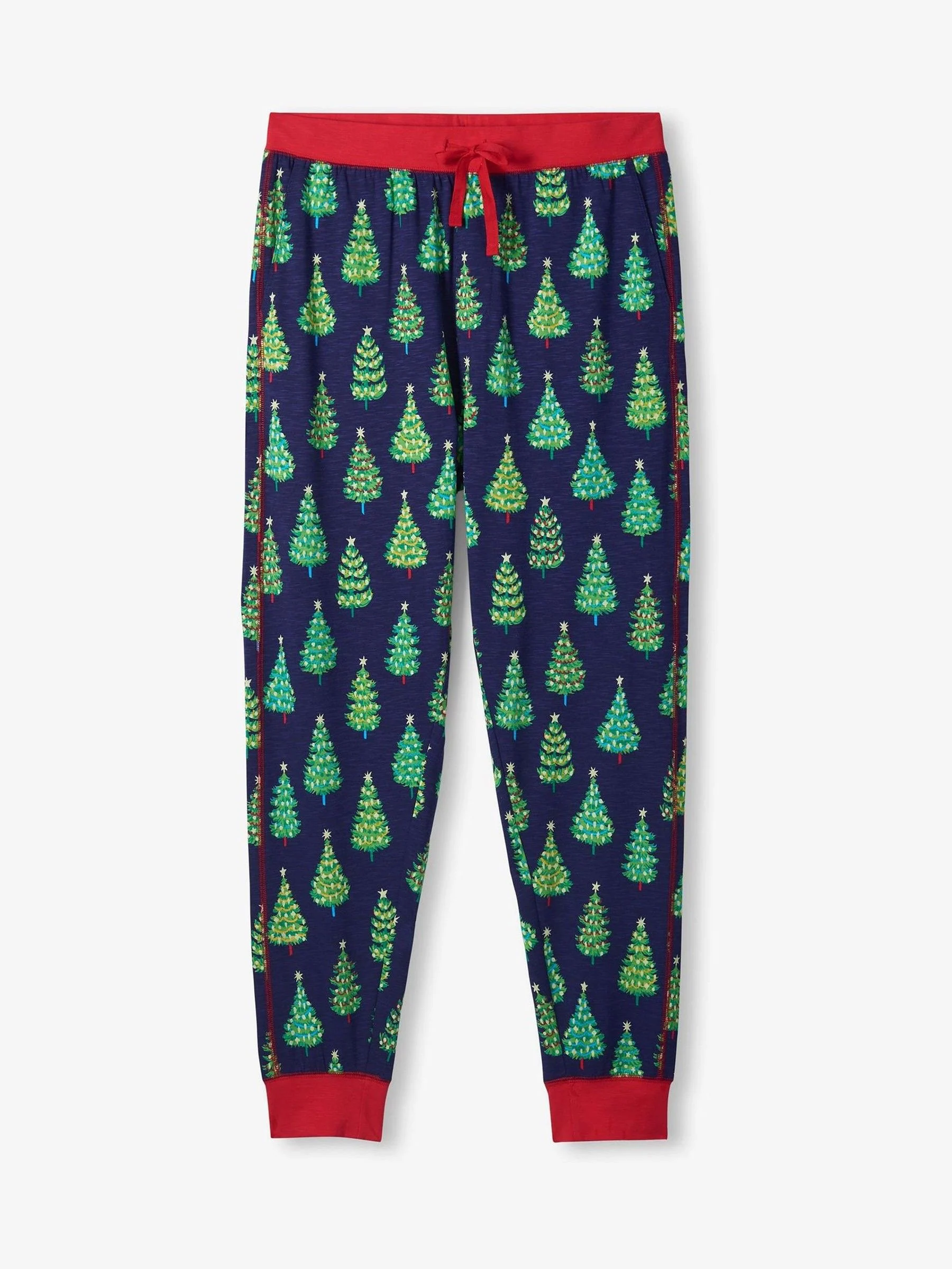 Hatley Patriot Blue Glow in the Dark Christmas Trees Men's Stretch Cotton Pyjama Set
