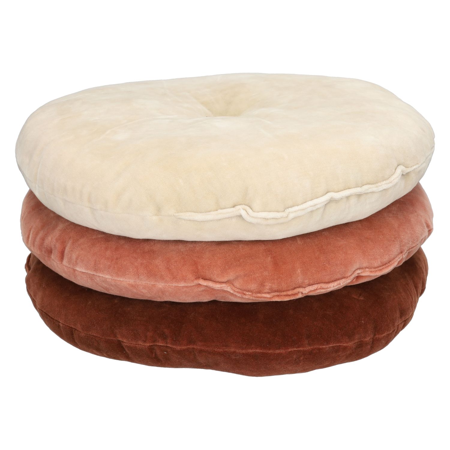 Velours kussen, bio-katoen, ecru, rond, Ø 40 cm