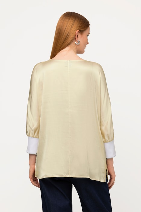 Bluse, Satin, V-Ausschnitt, 3/4-Fledermausärmel