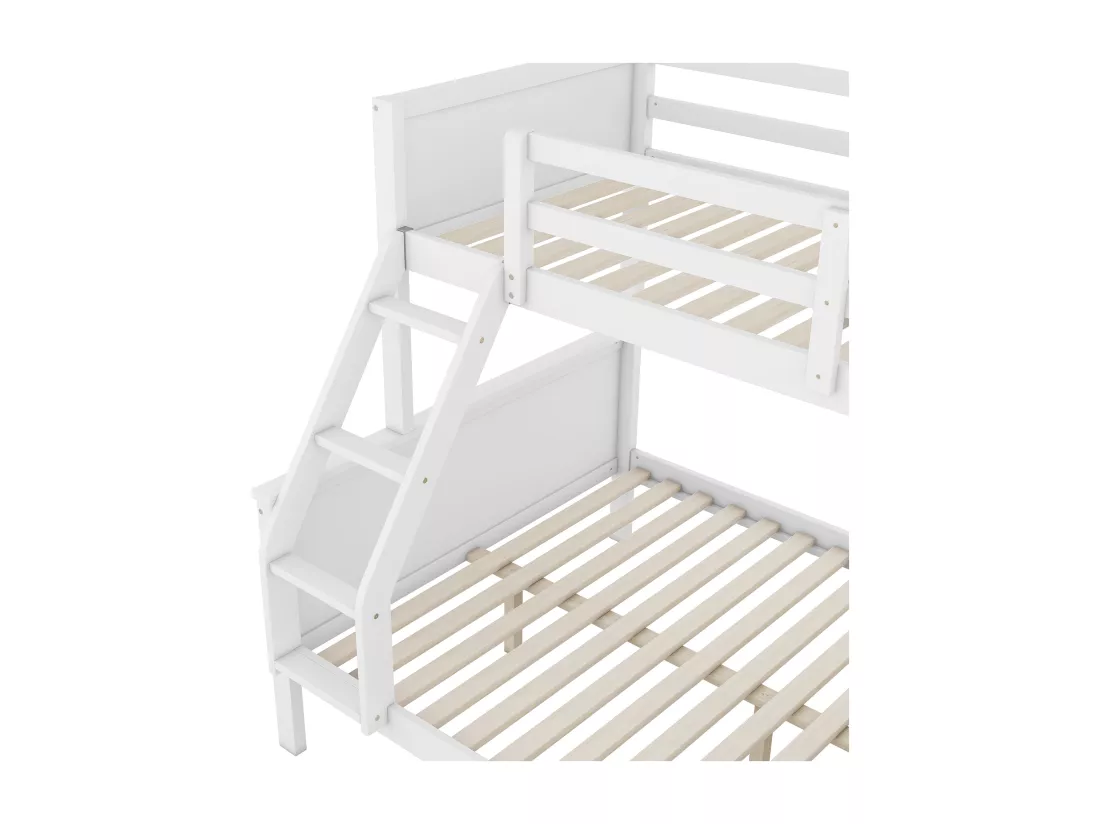 Lits superposés 90 x 200 cm + 140 x 200 cm - bureau + 3 tiroirs + étagère - bois MDF - blanc